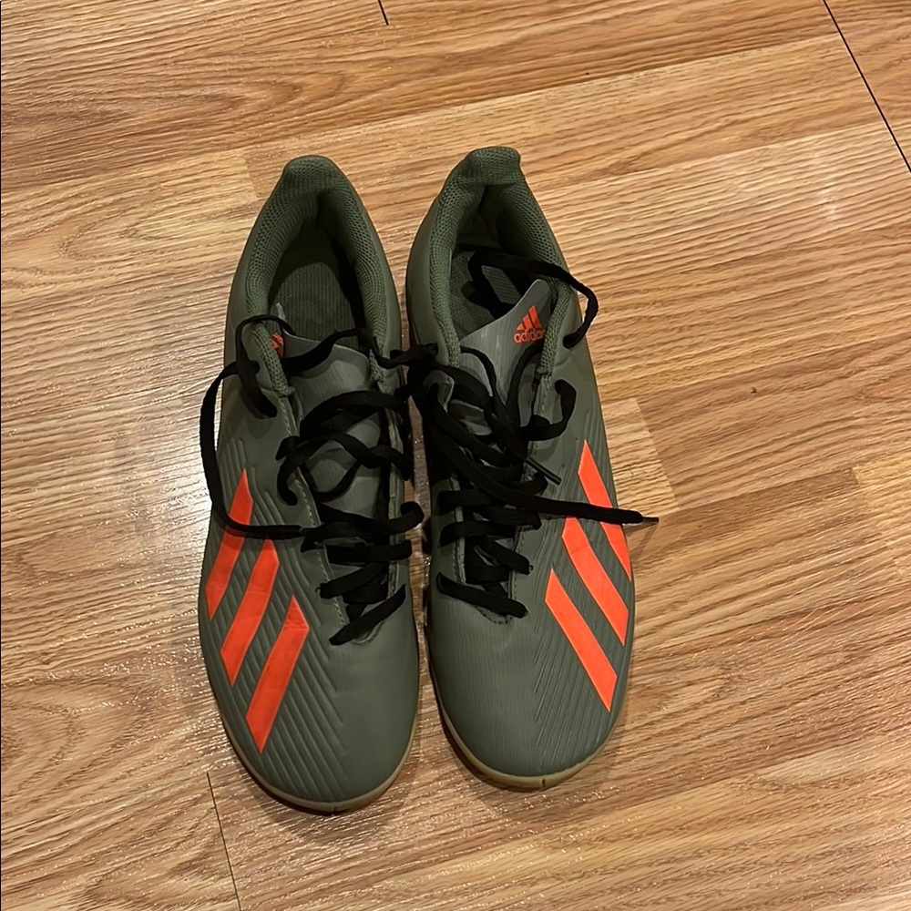 Adidas Men’s Olive Green Soccer Cleats with Orange Stripes
